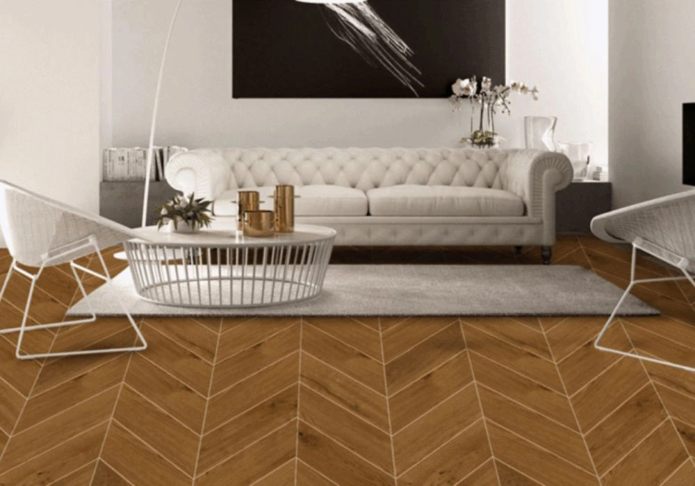Chevron pattern LVT flooring modern room