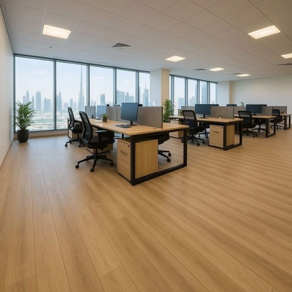 Commercial office space with light SPC flooring