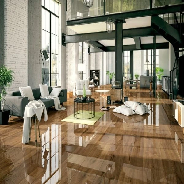 Custom glossy laminate flooring in Dubai loft