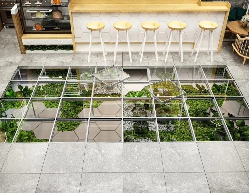 Customized glass raised floor tiles in Dubai