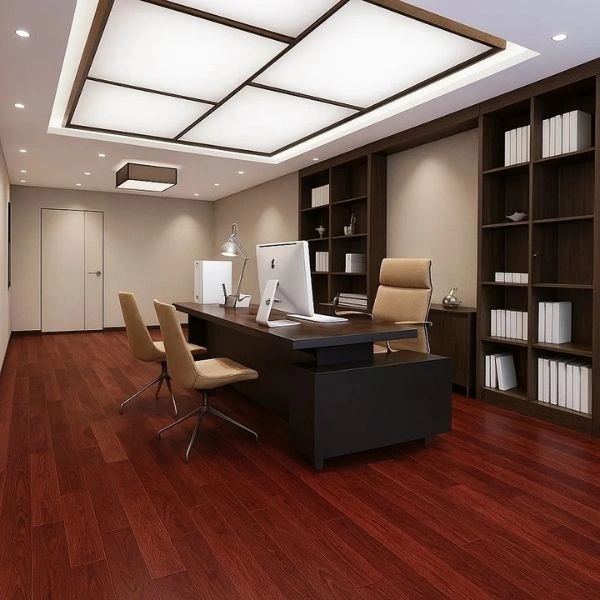 Dark cherry wood flooring corporate office