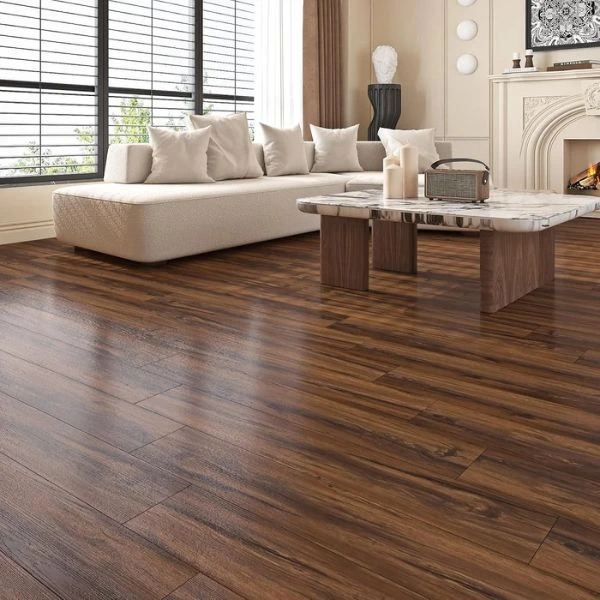 Dark walnut wood flooring living room