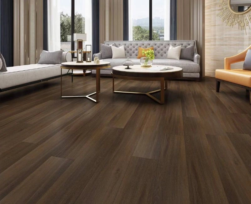 Luxury sitting area dark vinyl floor