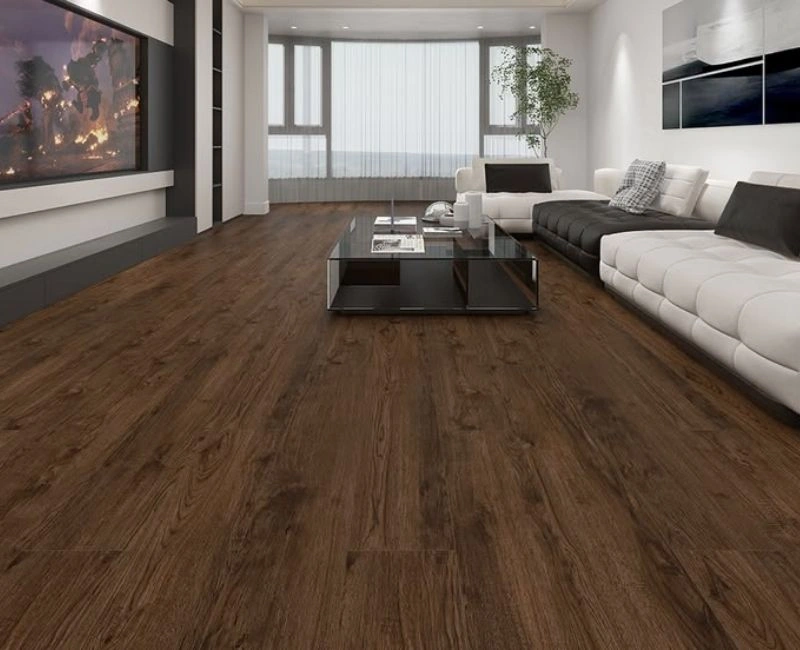 Dark walnut LVT flooring modern interior
