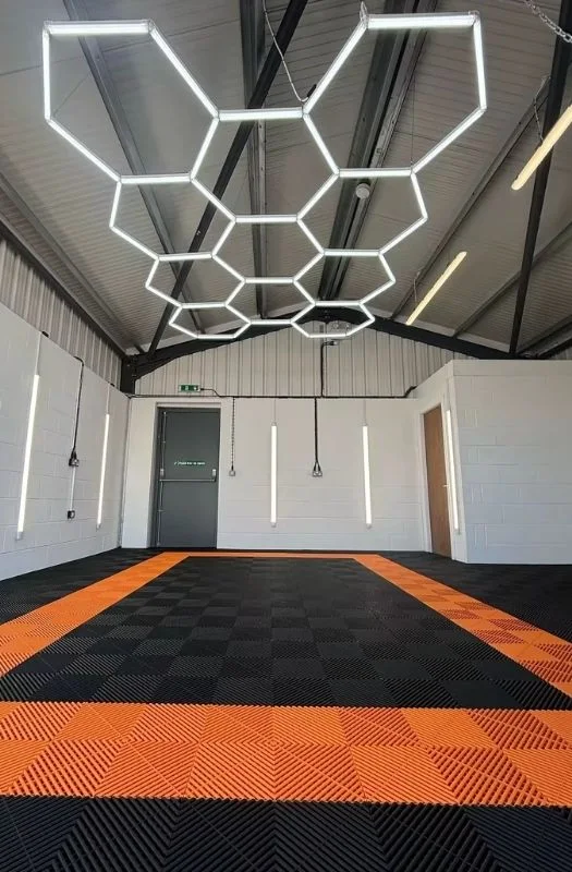 Garage flooring tiles with hexagon lights Dubai