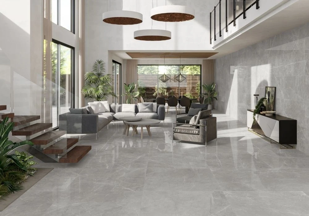 Grey marble effect ceramic floor in villa