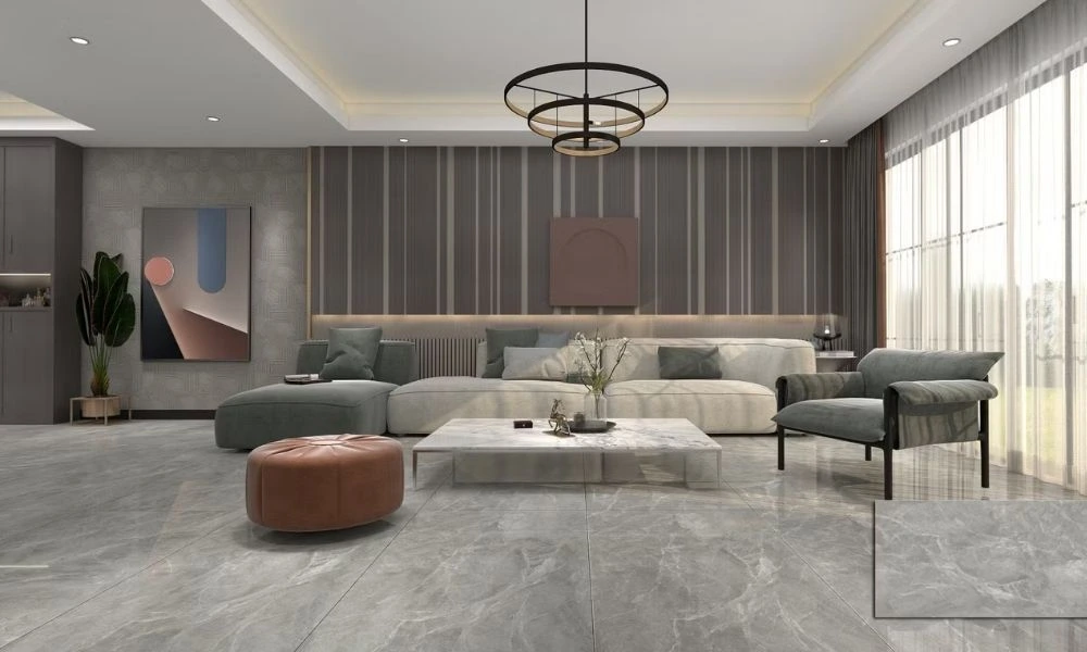 Luxury ceramic tiles in large living room