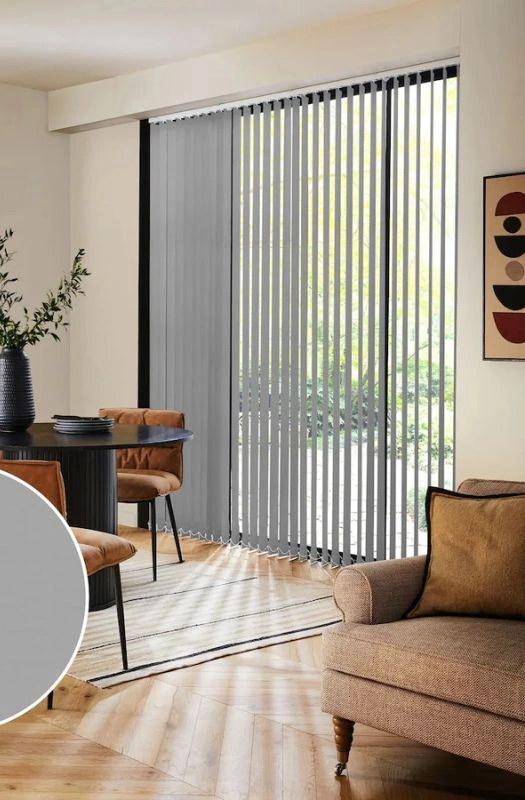 Grey vertical blinds sliding glass door
