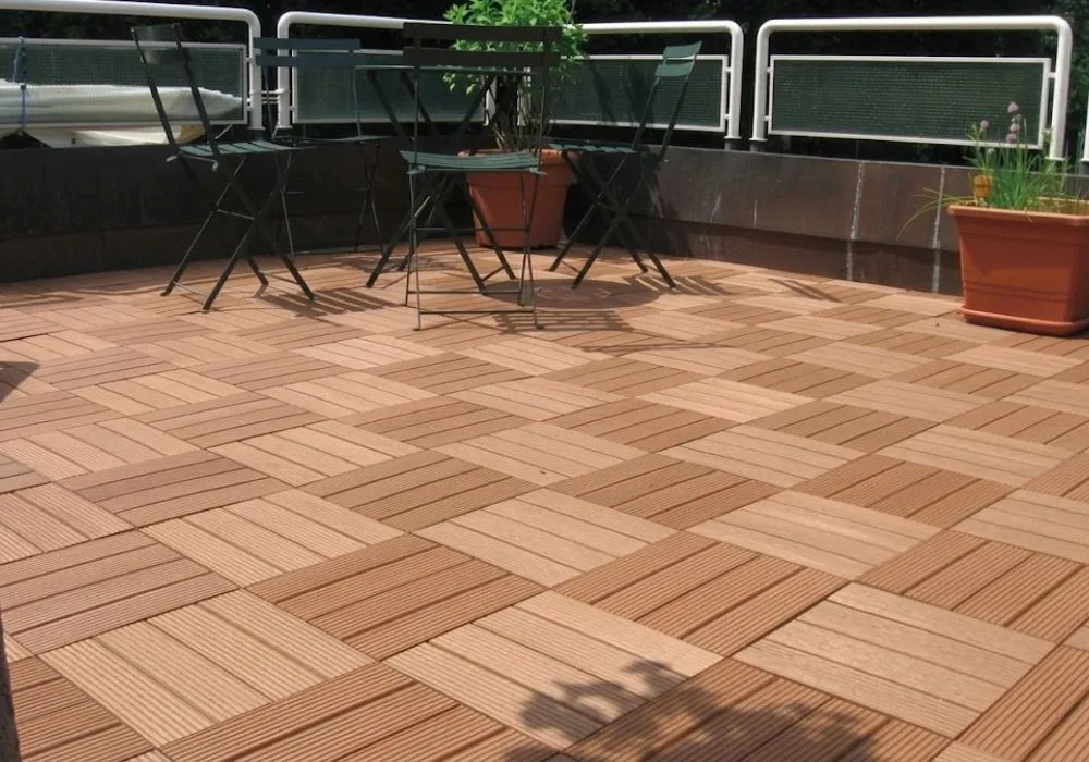 Terrace patio with interlock composite deck tiles