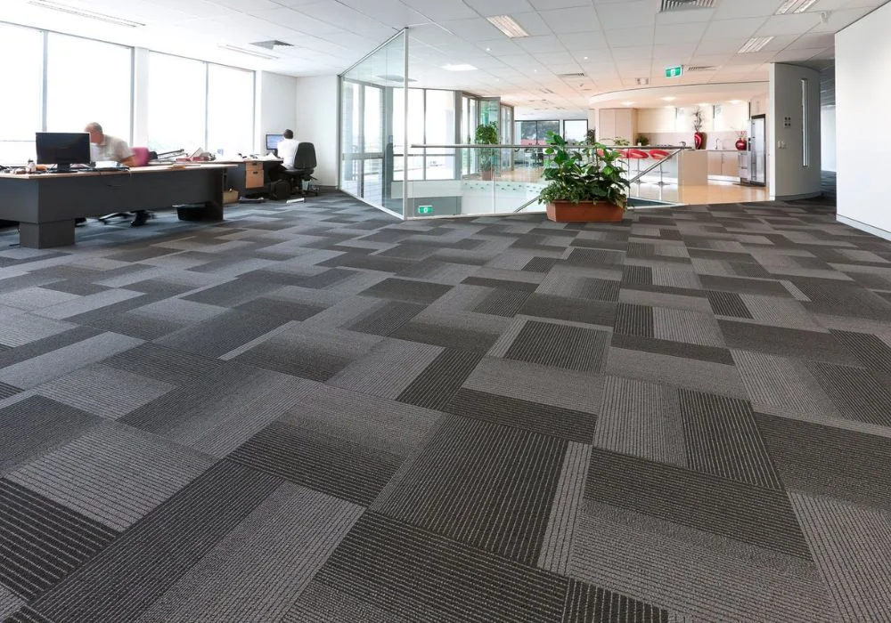 Commercial office space with grey carpet tiles