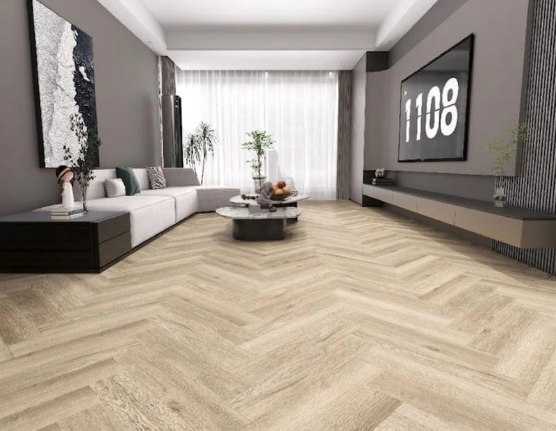 Light ash herringbone wood flooring in interior