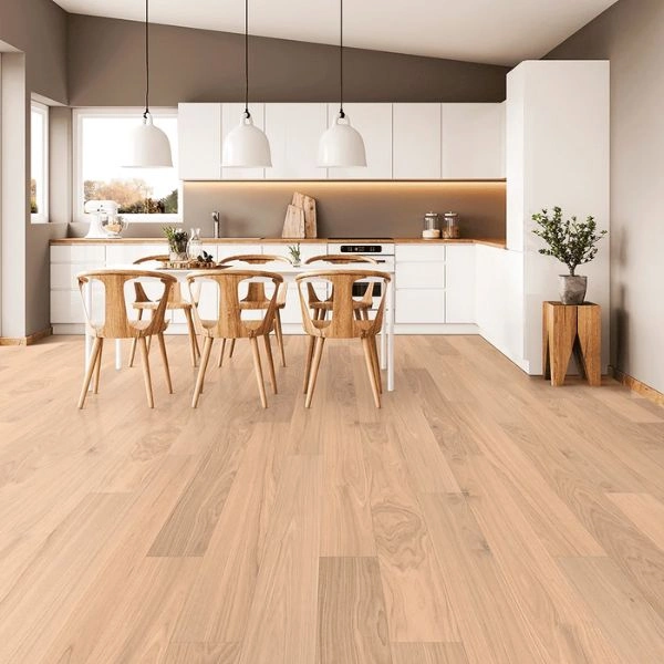Light maple wood flooring modern dining