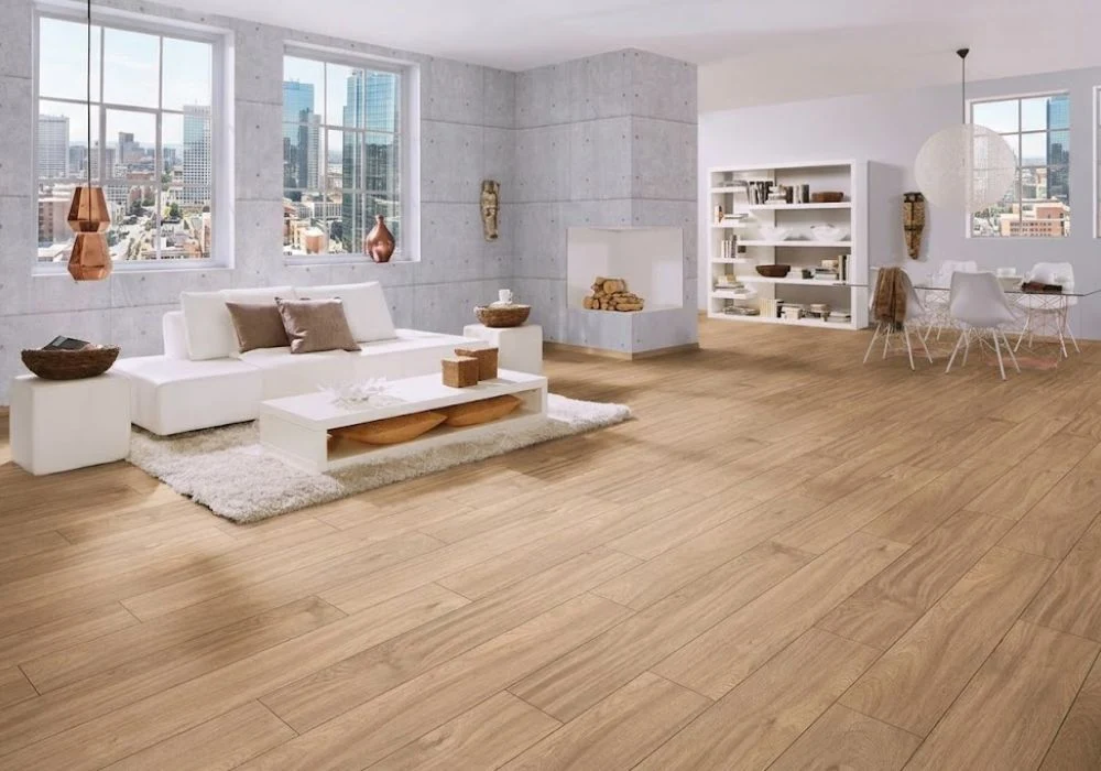 Light oak wood flooring industrial apartment