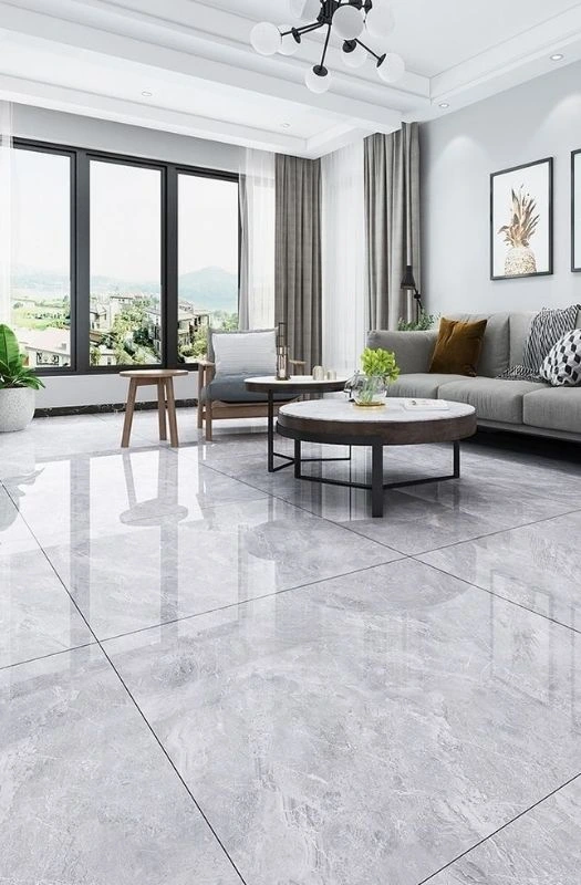 Light grey ceramic tiles in living room