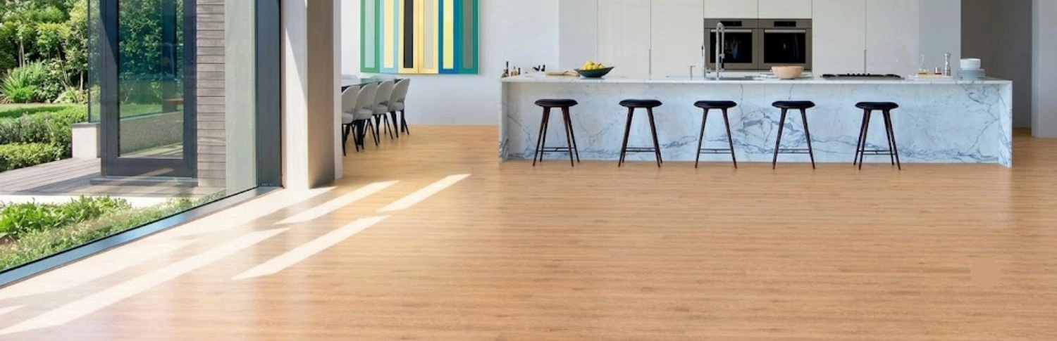 Light wood grain LVT flooring kitchen