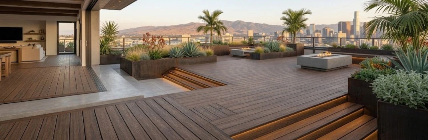 Luxury rooftop terrace with dark WPC decking