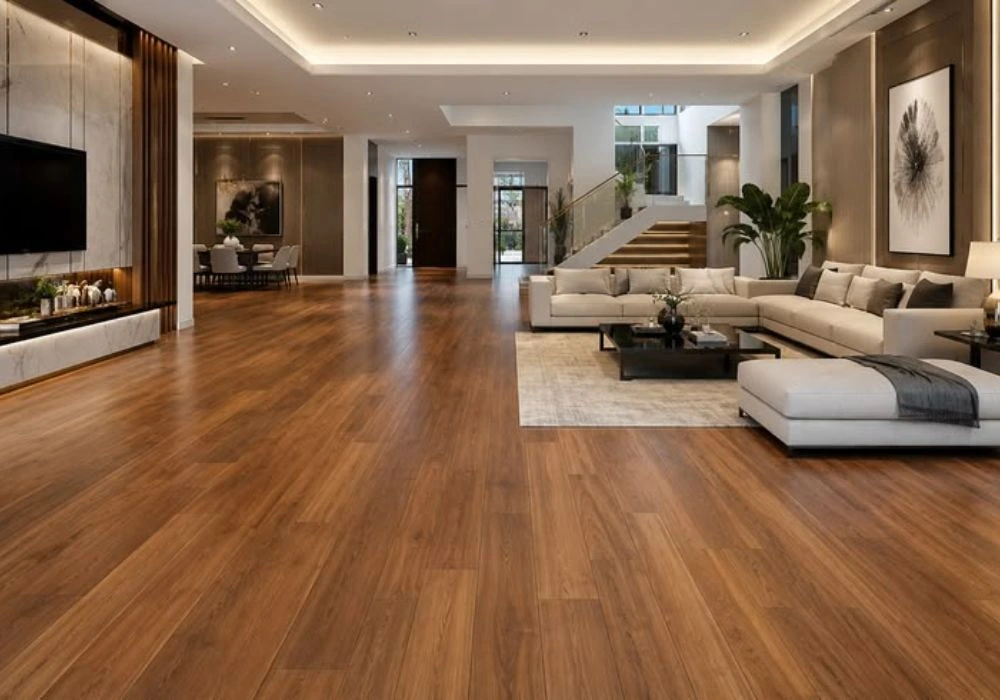 Luxury oak LVT flooring spacious villa