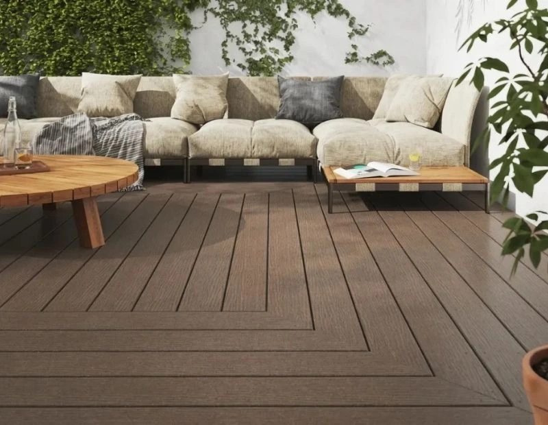 Modern outdoor seating patio with WPC deck