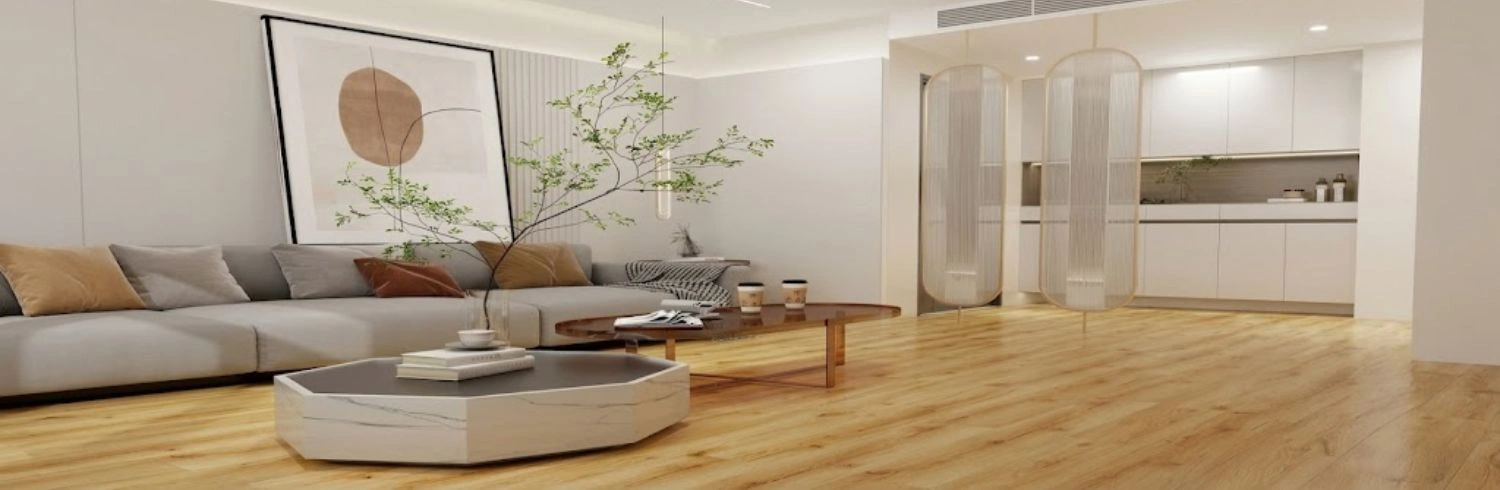 Bright apartment interior natural SPC wood floor