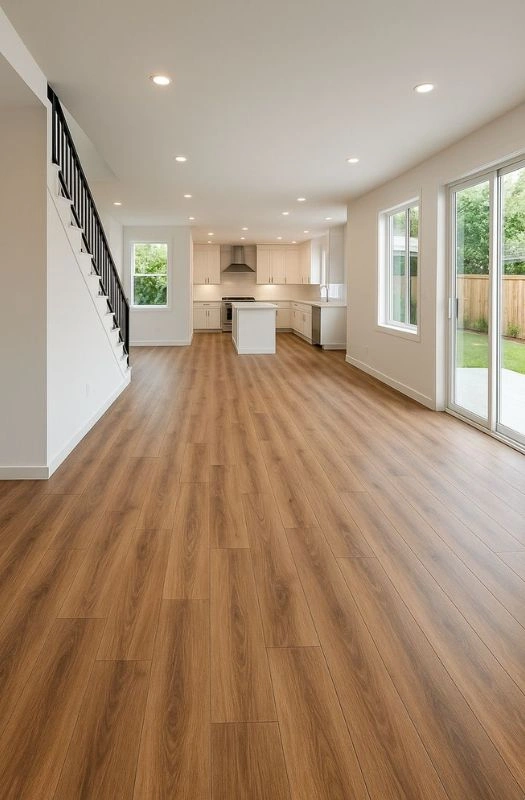 Natural wood LVT flooring modern hallway