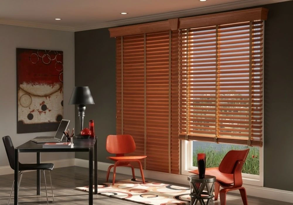 Teak wooden blinds modern home office