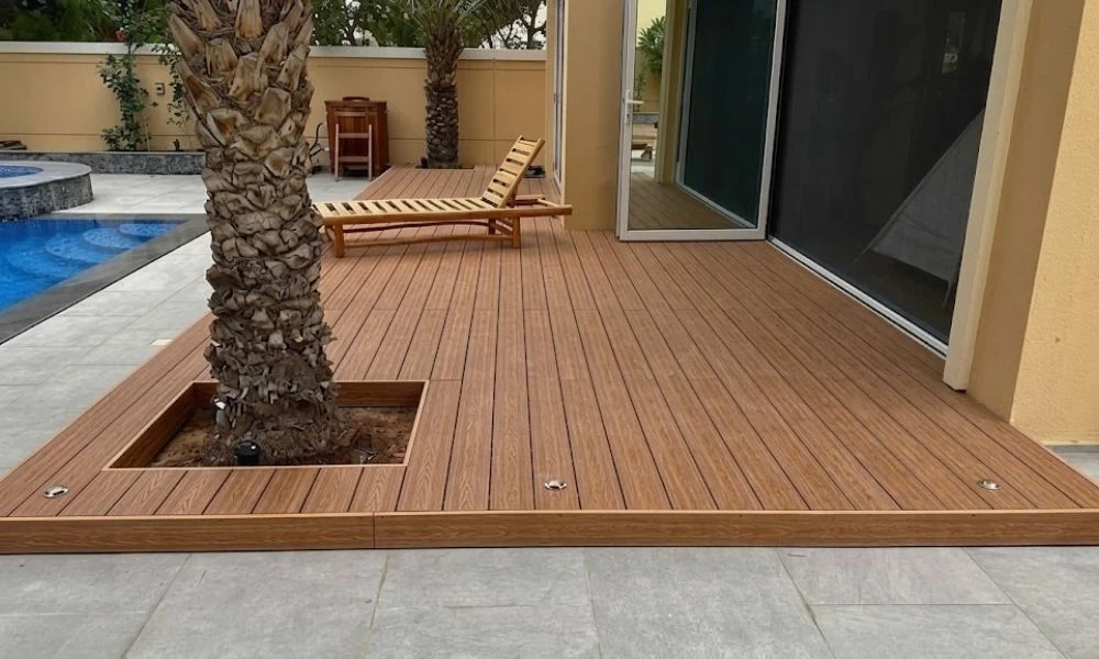 Outdoor pool deck composite wood flooring