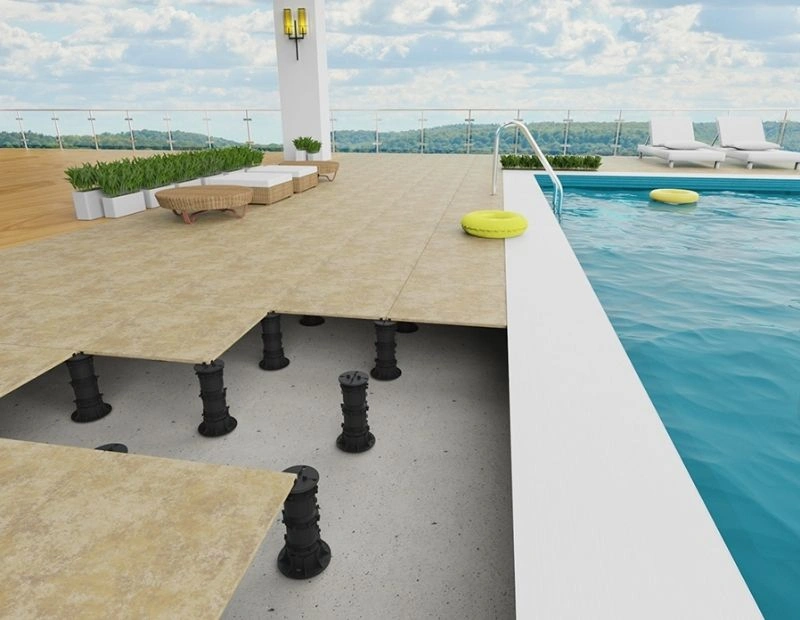 Outdoor raised pedestal flooring system in Dubai