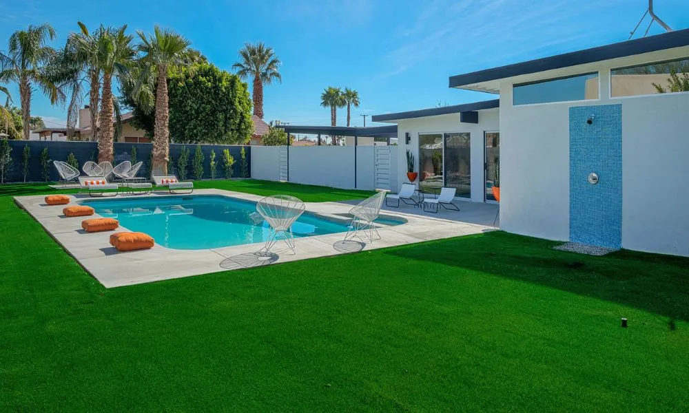 Premium artificial grass poolside lawn in Dubai