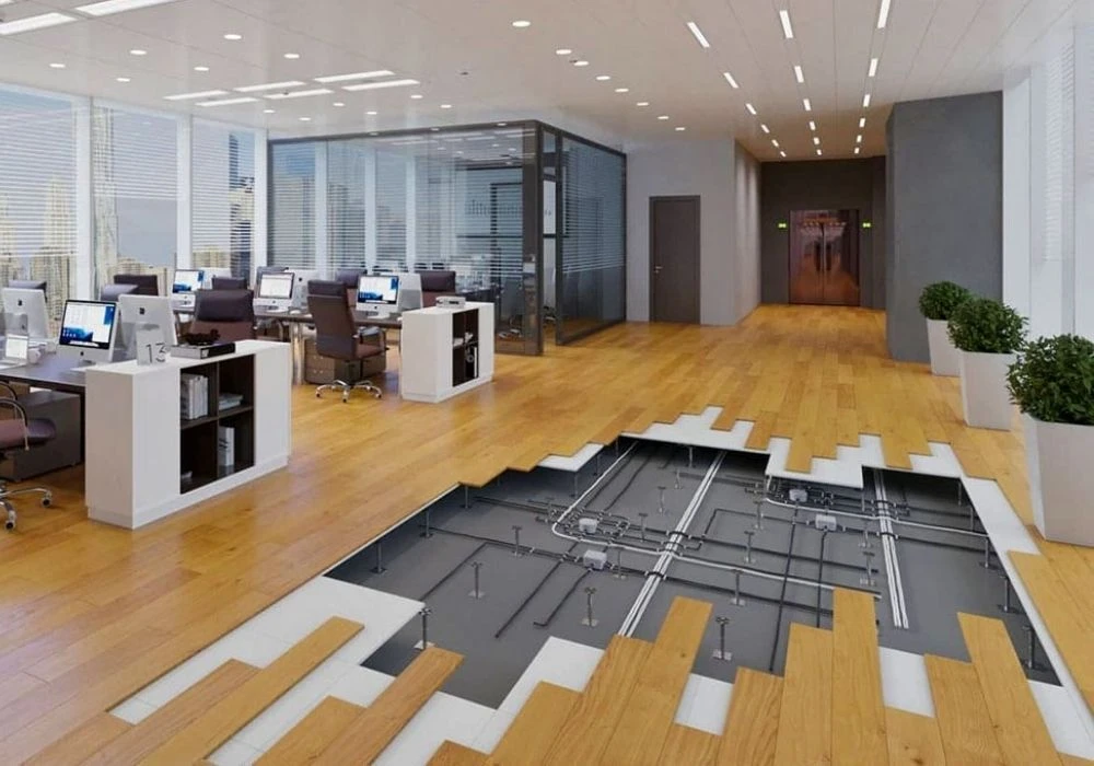 Raised access floor with underfloor cable management