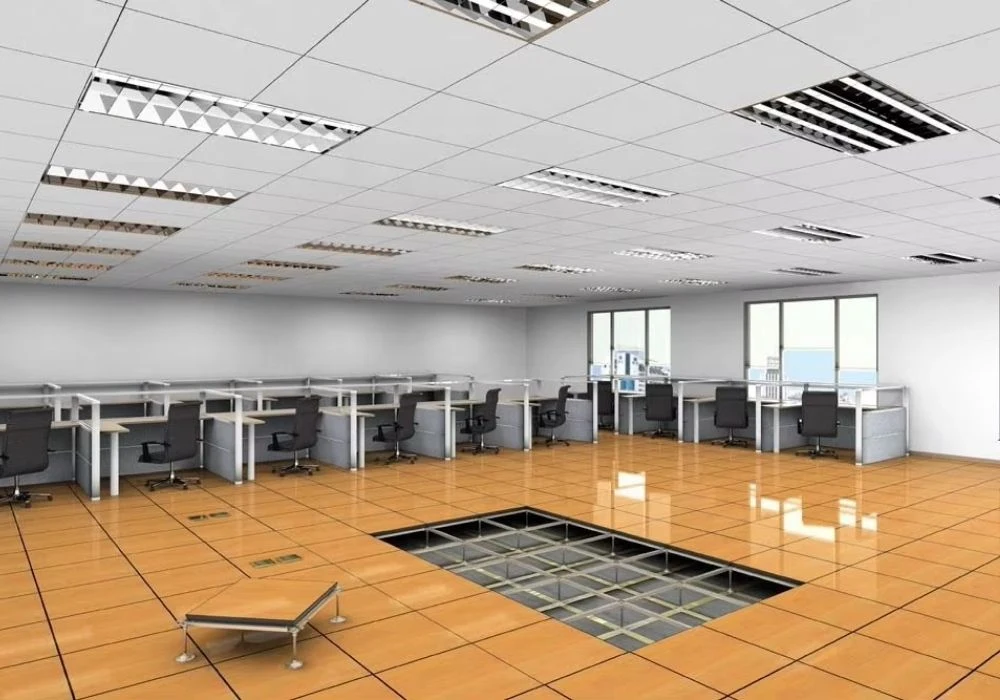 Raised floor grid system for large offices
