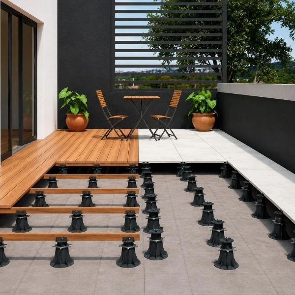 Raised floor pedestal system for balcony decking