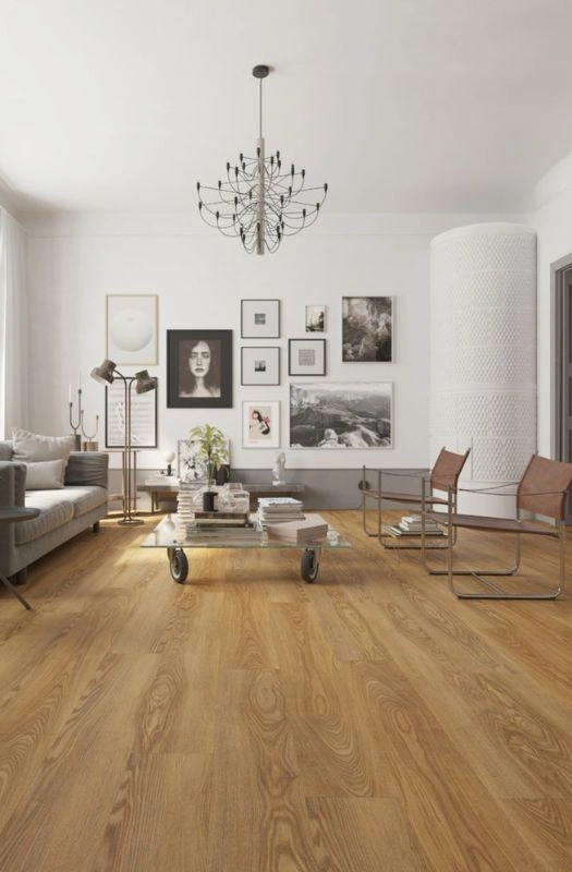 Living room layout rich wood SPC flooring