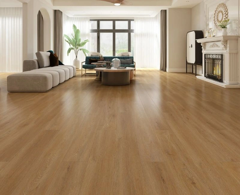 Bright living room smooth SPC wood flooring