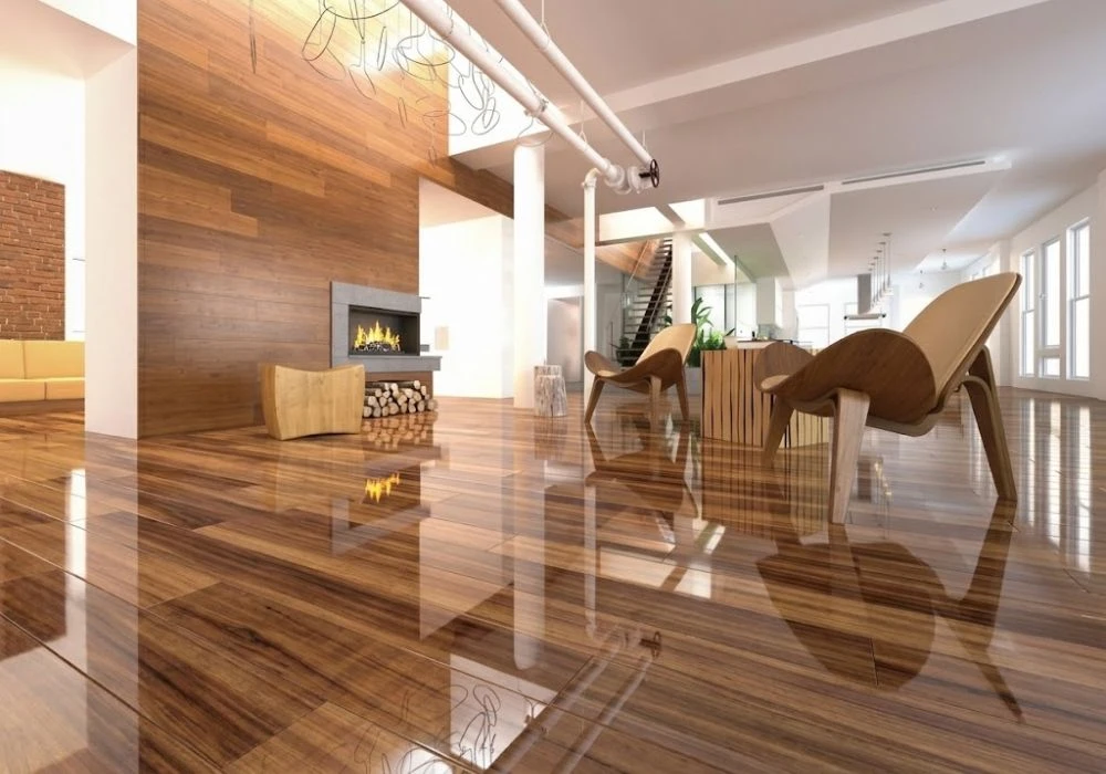 Stylish teak laminate flooring in Dubai loft