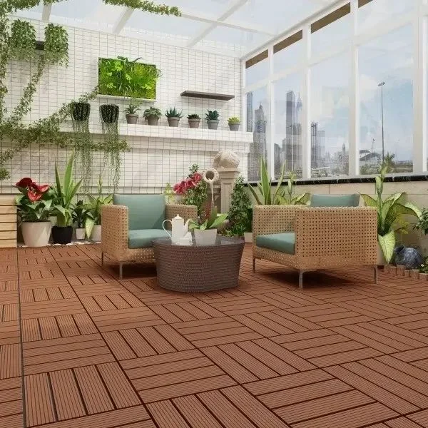 Outdoor sunroom composite wood deck flooring