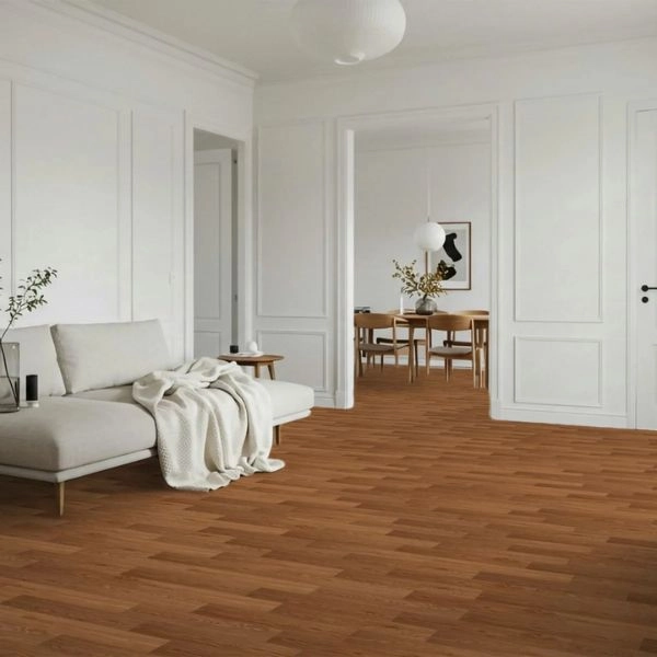 Teak hardwood flooring modern living room