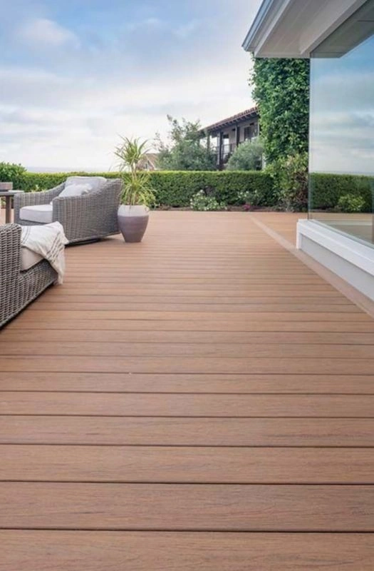 Outdoor terrace deck with teak WPC planks