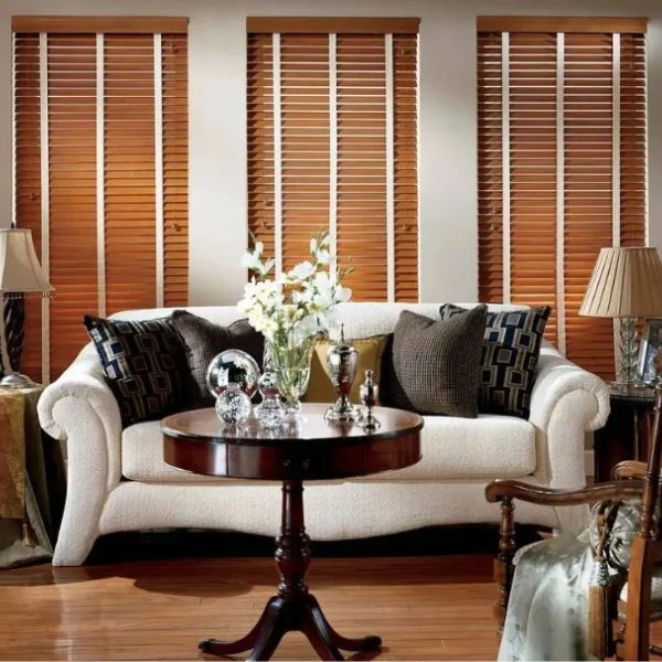 Classic teak wooden blinds white sofa