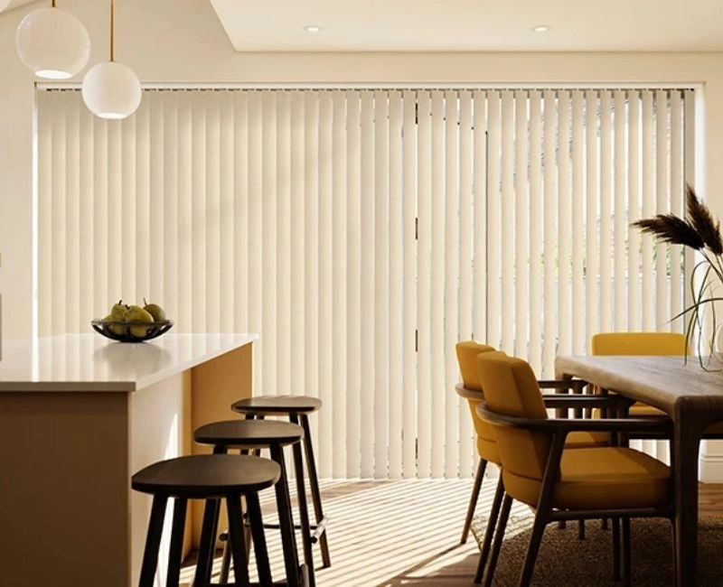 Cream vertical blinds kitchen dining room
