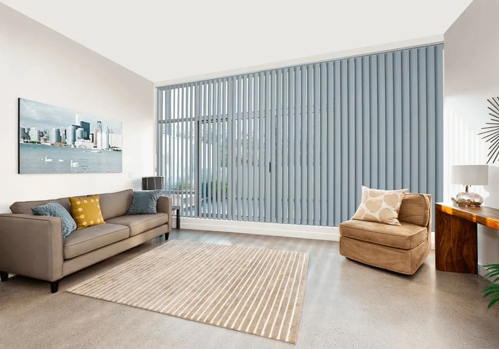Light grey vertical blinds lounge window