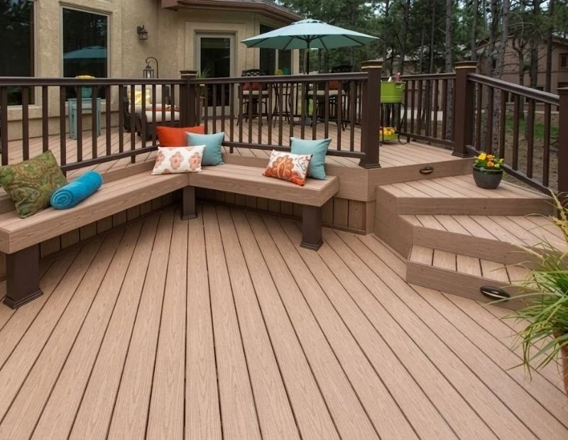 Elevated villa deck with light WPC planks