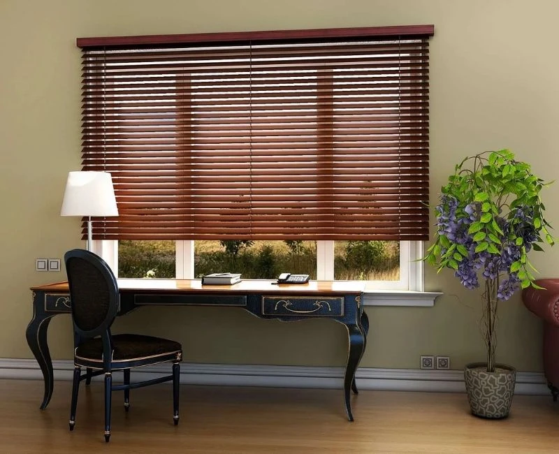 Dark walnut wooden blinds study desk