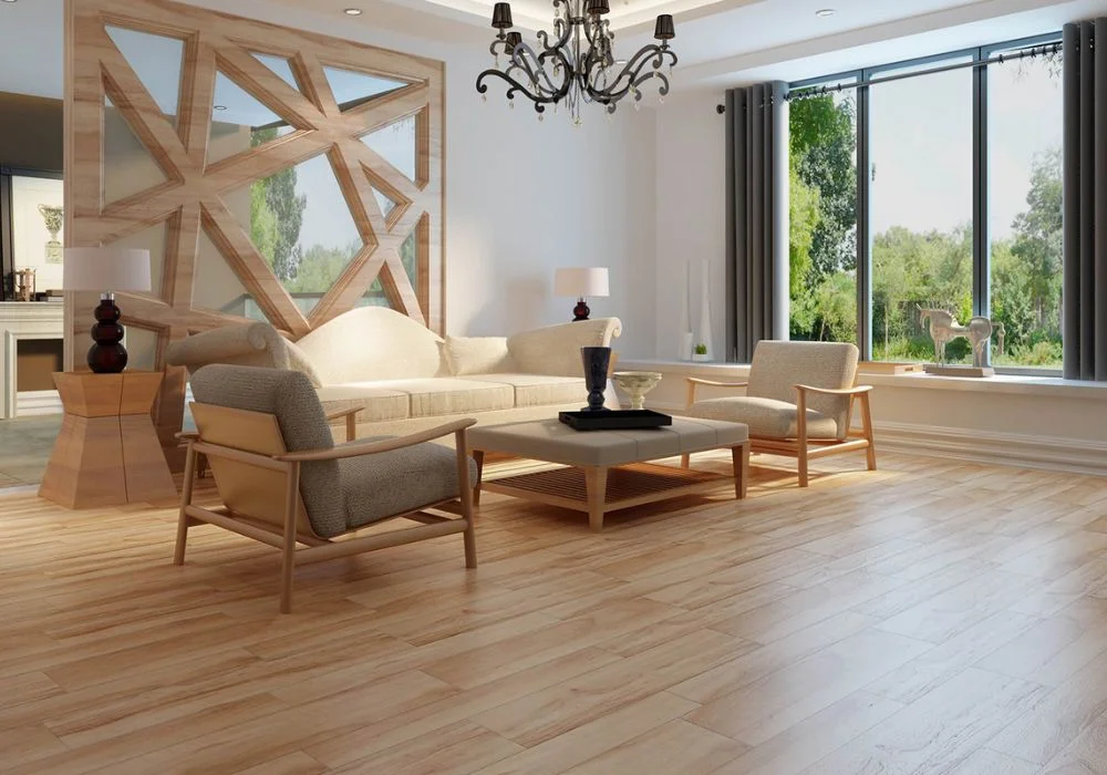 Elegant living room warm oak vinyl floor