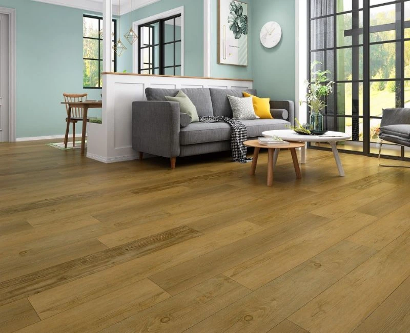 Contemporary living area warm SPC floor