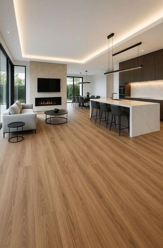 Warm oak LVT flooring open interior