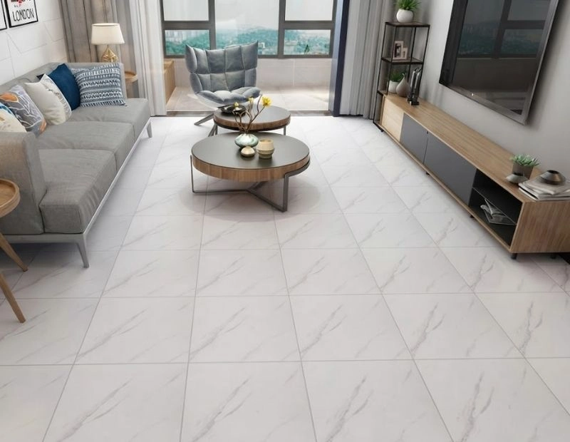 Beige marble finish ceramic floor in lounge