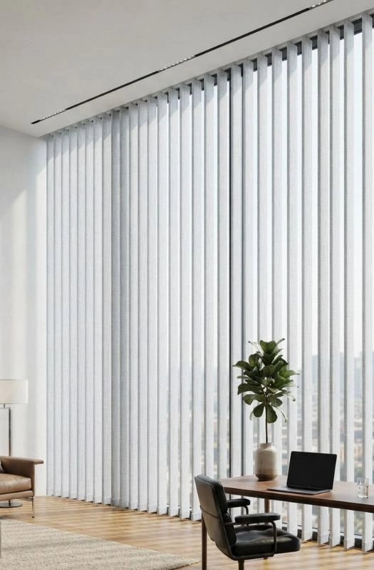 White vertical blinds modern office window