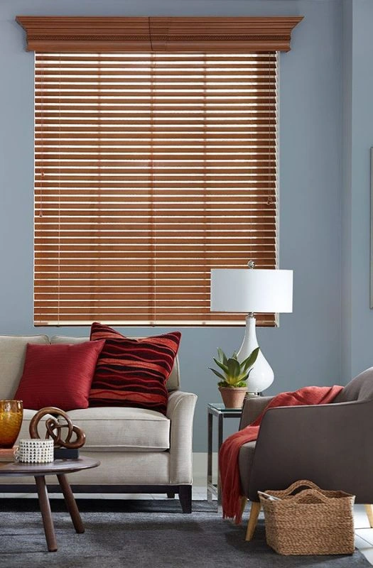 Warm oak wooden blinds living room