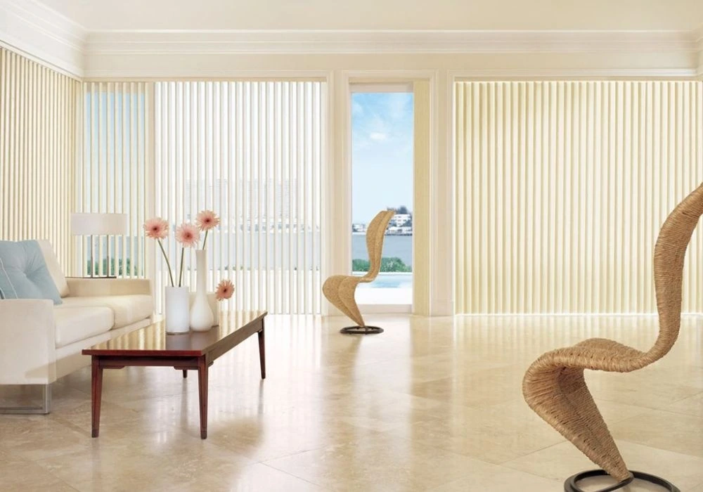 Off white vertical blinds spacious room