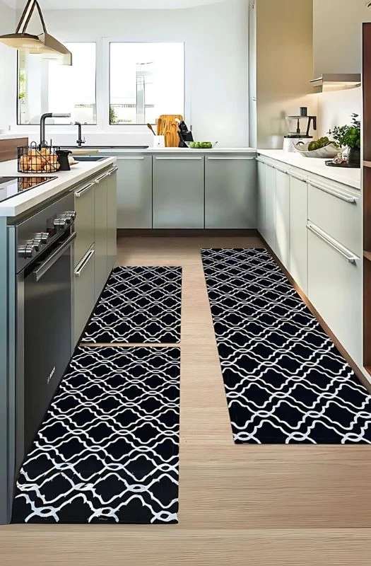 Black geometric pattern kitchen mat Dubai